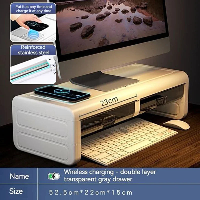 Cozya Seren Two-Drawer Wood Monitor Shelf — Cozya Modern Desks & Workspace Accessories