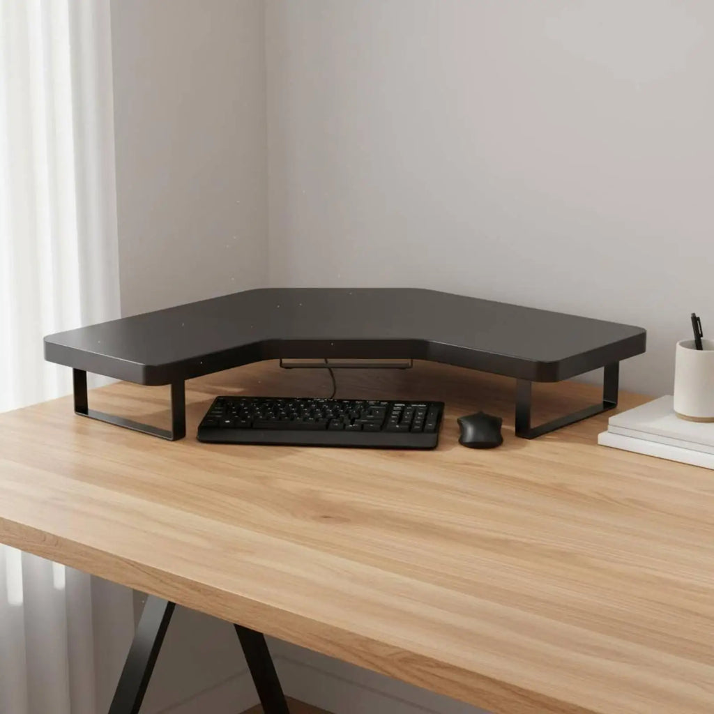 Cozya Isar Corner Riser with Side Shelf — Cozya Modern Desks & Workspace Accessories