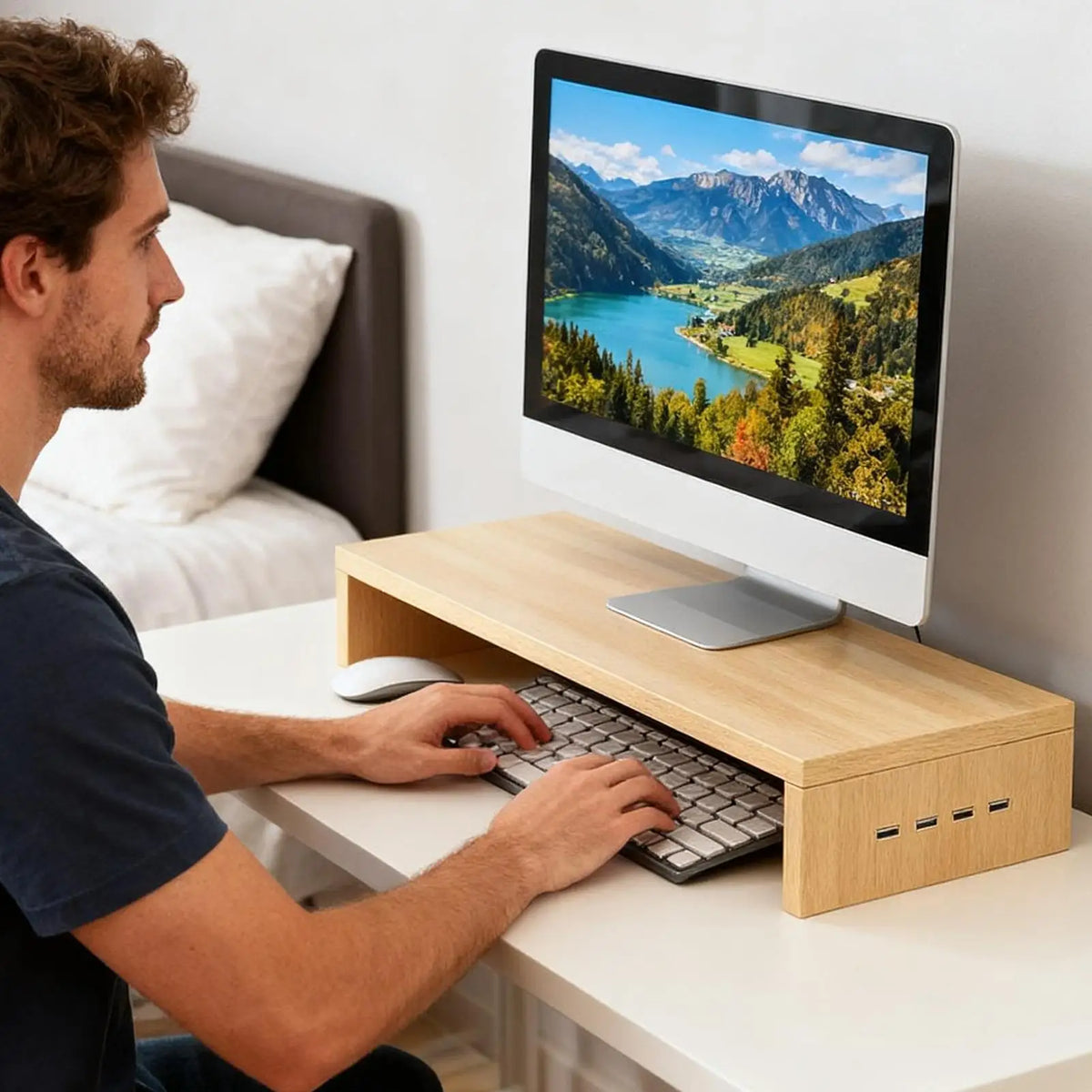 Cozya Nordal Powered Monitor Riser with USB Hub — Cozya Modern Desks & Workspace Accessories — view 2