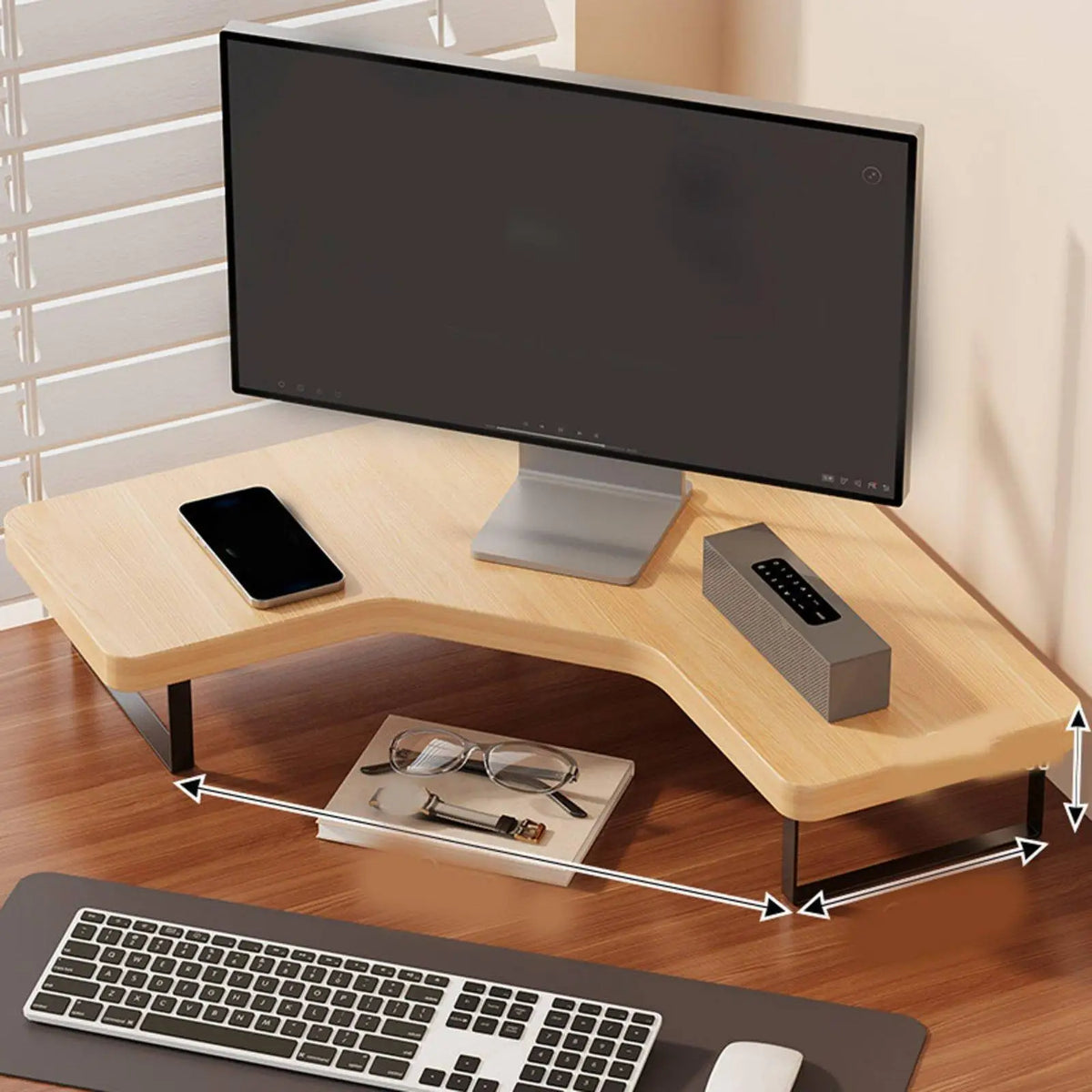 Cozya Isar Corner Riser with Side Shelf — Cozya Modern Desks & Workspace Accessories — view 4